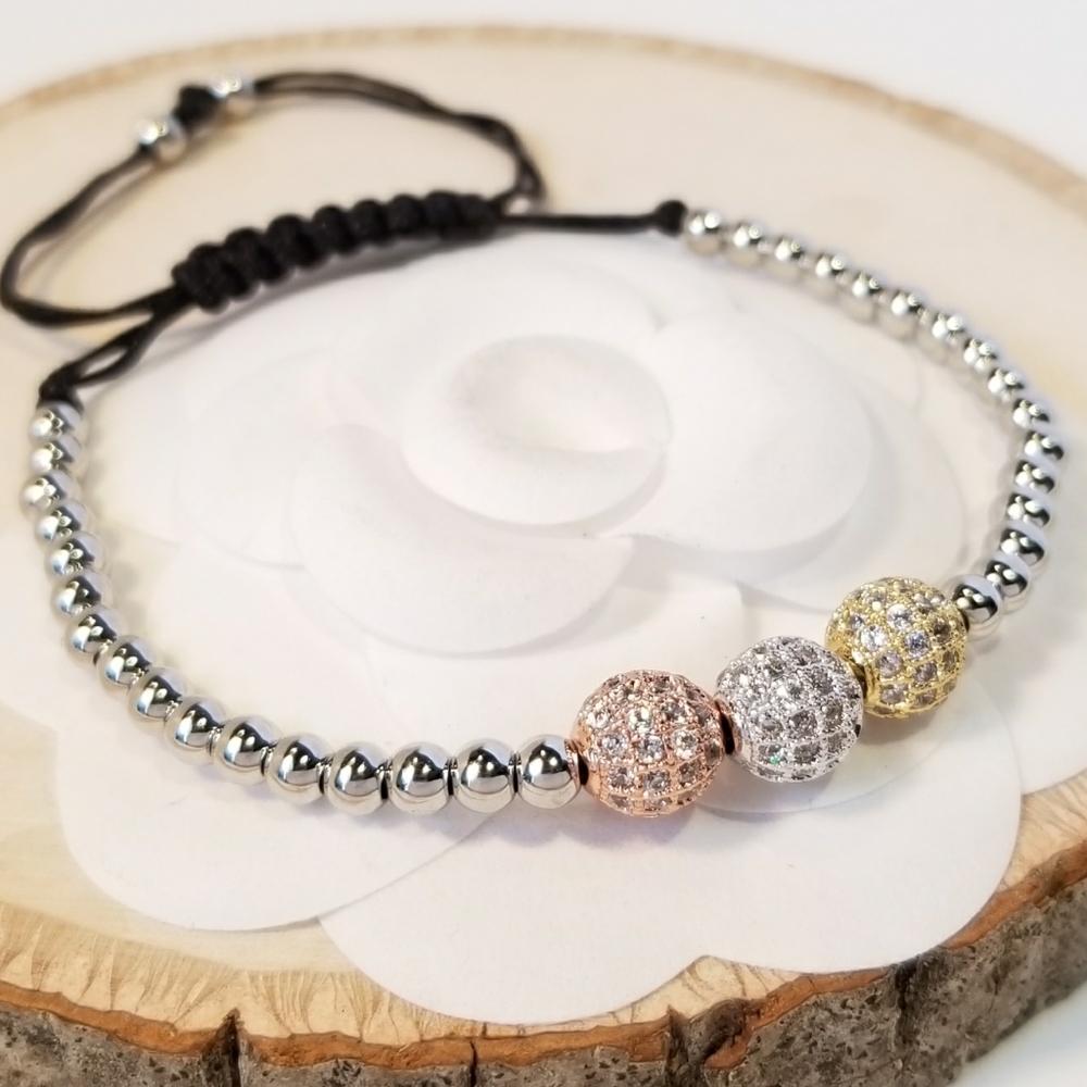 COPY - NEW Tri Tone Spheres Pave CZ Bracelet - Picture 2 of 5